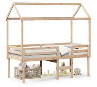 (natural, 90 x 200 cm) vidaXL High Sleeper Bed with Roof Loft Bed Frame 90x190 cm Solid Wood Pine