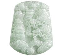 Natural A-Goods Jade Shan Shui Plaque Pendant Necklace (with Lanyard) for Women Genuine Jade