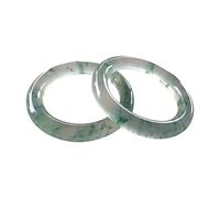 Natural A-Grade Translucent Color Jade Bangles, Ladies Bottom Floating Green Flower Round Bangle Bracelet, 54-64mm, with Jewelry Box, 2pc,54mm