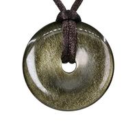 Natural AA Grade Golden Obsidian Peace Donut 30M Beads Adjustable Braided Macrame Tassels Pendant Unisex