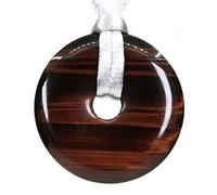 Natural AA Grade Red Tiger Eye Peace Donut 30M Beads Adjustable Braided Macrame Tassels Pendant Unisex