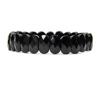 Natural AAA Black Tourmaline Stretch Bracelet | 7 inch Tourmaline Bracelet Semi Precious Gemstone Bracelet | Unisex Bracelet | 14mm Oval Faceted Beads| Bracelet for Girls