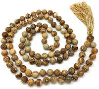 Natural AAA Picture Jasper 108 Mala Necklace| Picture Jasper Mala|108 Prayer Beaded Mala Necklace| Hand knotted Mala Bracelet | Japa Mala| 8mm Round Beads| Meditation Tassel |Buddhist Mala