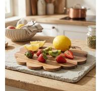 Natural Acacia Wood Serving Board With Scalloped Flower Edge Design For Cheese Bread And Fruit Platter Display In Kitchen Dining Room Burlywood Color Round 30cm Size(Round)