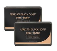 Natural African Black Soap, Organic Soap Bars Cleanser with Shea Butter, Cleansing Moisturizing Exfoliating Soap For Face And Body, For Women Men Deep Cleansing Bar (2)