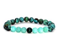 Natural African Turquoise, Amazonite & Malachite 8mm Smooth Cut Beads Gemstone Stretch Bracelet Round Shape Stone Multi Color 7 Inch Wristband For Unisex Meditation Gift & Luck |L_STBC_00218_6.5