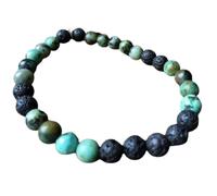 Natural African Turquoise & Volcanic Lava 6mm Smooth Cut Beads Gemstone Stretch Bracelet Round Shape Stone Multi Color 7 Inch Wristband For Unisex Healing Meditation Gift & Luck |L_STBC_00212_7.5