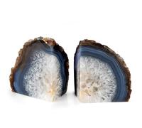 Natural Agate Bookends - Polished Crystal Geode - Real Stone Slice Pair for Book Shelves & Desk Decor