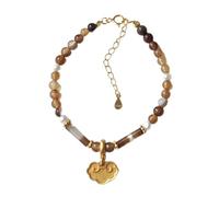 Natural Agate Bracelet Tube Mini Beads Freshwater Pearls Feng Shui Gilded Sterling Silver Lucky Ruyi Charm Auspicious Clouds Pendant Adjustable Bracelet for Wealth Money Prosperity Cinnabar