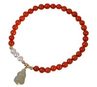 Natural Agate Crystal Bracelet for Women - Feng Shui Amulet with Wu Lou Charm, 5mm Beaded Agate and Pearl Jewelry for Good Luck and Wealth