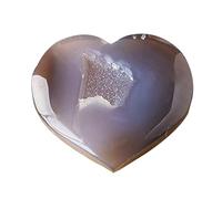 Natural Agate Geode Heart Palm Stone - Crystal Healing Reiki Energy | Handheld Raw Stone Cluster Geodes | For Living Room Office Car Home Collection Meditation Gift Po