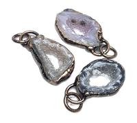 Natural Agate Geode Pendant Set - Raw Druzy Crystal Slice Charms 3pcs for Jewelry Making, Healing Boho Accessories