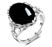 Natural Agate Onyx Stone Rings for Women Teen Girls,Adjustable White Gold Plated Sterling Silver Crusader Flower Fox Wedding Engagement Oval Round Gem Gemstone Birthstone Crystal Rings Jewelry Gift