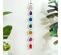 Natural Agate Slice 7 Colours Wall Decor Healing Crystal Gemstone Outdoor Indoor Window Round HangingHome Decoration Wall Hanging Decoration (Silver Color)
