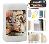 Natural Air Dry Clay Kit, 4.5 kg/10 LBs White Pottery Clay for Adults with 40 Pcs Pottery Tools & Storage Bag, Modeling Clay Sculpting Tool Set for DIY Hand Making Modeling Clay Craft Ceramics Project
