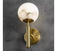 Natural Alabaster Globe Wall Sconce Light Fixture - Brass d Vanity Lamp 13.8" with Shade, LED Warm for Bathroom, Bedroom, Living Room, Hallway