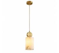 Natural Alabaster Pendant Light, Cube or Cylinder Marble Hanging Lamp | Snowflake Stone Shade, Brass-Tone Details, Adjustable Cord, G9 Socket, Bedroom, Kitchen Island, Dining Room