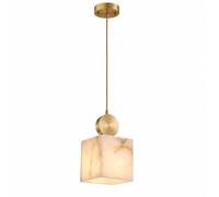 Natural Alabaster Pendant Light, Cube or Cylinder Marble Hanging Lamp | Snowflake Stone Shade, Brass-Tone Details, Adjustable Cord, G9 Socket, Bedroom, Kitchen Island, Dining Room