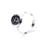 Natural Alabaster Ring Black Crystal Round Ring Adjustable Women'S Open Stone Rings Reiki Balance Ankle Finger Rings Eternity Ring For Women Girl Men