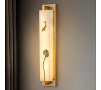 Natural Alabaster Sconce Lighting Modern Marble Wall Lamp Brass Bathroom Vanity Light Fixture Long Linear Stone Wall Mount Light Mid Century Bedroom Wall Light Decor for Living Room Hallway