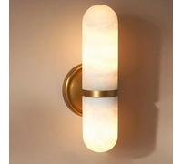 Natural Alabaster Wall Light, Mid Century Industrial Style Sconce with Marble Lampshade and Brass Base for Hallway and Dressing Table Decorative Lighting