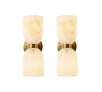 Natural Alabaster Wall Sconce, Modern Gold Cylindrical Marble Wall Sconces, H65 Brass Bathroom Vanity Wall Light for Kitchen Bedroom Living Room (3000K Warm Light)