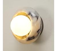 Natural Alabaster Wall Sconces, 5.9 Inch Nordic Style Stone Wall Lamp, Round Marble Wall Light with Globe Glass Shade, Hardwired Indoor Wall Mount Lighting Fixtures for Bedroom Bedside Hallway