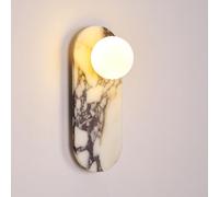 Natural Alabaster Wall Sconces, Nordic Style Marble Wall Light with Globe Glass Shade, Bathroom Vanity Lights Fixtures, Modern Oval Stone Wall Lamp for Bedroom Living Room Hallway