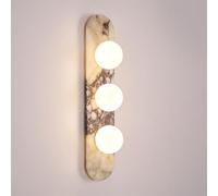 Natural Alabaster Wall Sconces, Nordic Style Marble Wall Light with Globe Glass Shade, Bathroom Vanity Lights Fixtures, Modern Oval Stone Wall Lamp for Bedroom Living Room Hallway