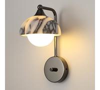 Natural Alabaster Wall Sconces, Nordic Style Natural Stone Wall Lamp, Modern Marble Sconces Wall Lighting with Globe Glass Shade, Hardwired Indoor Wall Mounted Lamp for Bedroom Bedside Hal