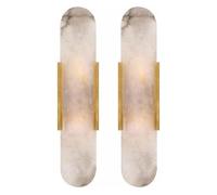 Natural Alabaster Wall Sconces Set Of 2, Marble Lamp, Light Fixtures Sconce Lighting, White Stone Mount Marble, Modern Indoor Long Linear Bedside For Bedroom Living Room Hallway Stairs Kitchen