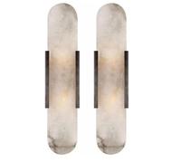 Natural Alabaster Wall Sconces Set Of 2, Marble Lamp, Light Fixtures Sconce Lighting, White Stone Mount Marble, Modern Indoor Long Linear Bedside For Bedroom Living Room Hallway Stairs Kitchen