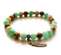 Natural Amazonite & Brown Jasper 8mm Faceted & Smooth Cut Beads Gemstone Stretch Bracelet Round Shape Stone Multi Color 7 Inch Wristband For Unisex Meditation Prosperity Gift & Luck |L_STBC_00250_8