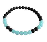 Natural Amazonite & Shungite 8mm Smooth Cut Beads Gemstone Stretch Bracelet Round Shape Stone Multi Color 7 Inch Stretchable Wristband For Unisex Healing Meditation Gift & Luck |L_STBC_00257_7