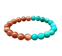 Natural Amazonite & Sunstone 8mm Smooth Cut Beads Gemstone Stretch Bracelet Round Shape Stone Multi Color 7 Inch Stretchable Wristband For Unisex Healing Meditation Gift & Luck |L_STBC_00259_7