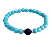 Natural Amazonite With Amethyst 8-10mm Smooth Cut Beads Gemstone Stretch Bracelet Round Shape Stone Multi Color 7 Inch Wristband For Unisex Healing Meditation Prosperity Gift & Luck |L_STBC_00271_8