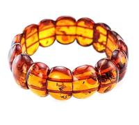Natural Amber 24x16mm Smooth Cut Beads Gemstone Stretch Bracelet Oval Shape Stone Orange Color 7 Inch Stretchable Wristband For Unisex Healing Meditation Prosperity Gift & Luck |L_STBC_00298_7.5