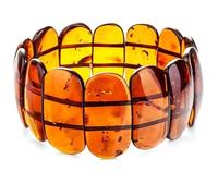 Natural Amber 28x12mm Smooth Cut Beads Gemstone Stretch Bracelet Oval Shape Stone Orange Color 7 Inch Stretchable Wristband For Unisex Healing Meditation Prosperity Gift & Luck |L_STBC_00299_6.5