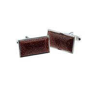 Natural Amber Sparkle Coloured Stone Insert in Rhodium Silver Rectangular Cufflinks in a Black Leatherette Box - X2SI004-RSILVER