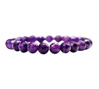 Natural Amethyst 8mm Faceted Cut Beads Gemstone Stretch Bracelet Round Shape Stone Purple Color 7 Inch Stretchable Wristband For Unisex Healing Meditation Prosperity Gift & Luck |L_STBC_00400_6.5