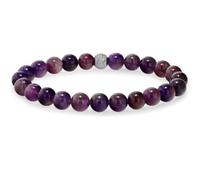 Natural Amethyst 8mm Smooth Cut Beads Gemstone Stretch Bracelet Round Shape Stone Purple Color 7 Inch Stretchable Wristband For Unisex Healing Meditation Prosperity Gift & Luck |L_STBC_00439_8