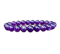 Natural Amethyst 8mm Smooth Cut Beads Gemstone Stretch Bracelet Round Shape Stone Purple Color 7 Inch Stretchable Wristband For Unisex Healing Meditation Prosperity Gift & Luck |L_STBC_00414_7
