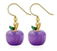 Natural Amethyst Apple Dangle Hook Earrings Purple Crystal Apple Fruit Statement Earring Gifts for Women Girls Christmas Eve Xmas Y4029