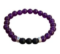 Natural Amethyst & Black Spinel 8mm Smooth Cut Beads Gemstone Stretch Bracelet Round Shape Stone Multi Color 7 Inch Wristband For Unisex Healing Meditation Prosperity Gift & Luck |L_STBC_00453_6.5