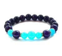 Natural Amethyst & Blue Topaz 8-10mm Smooth Cut Beads Gemstone Stretch Bracelet Round Shape Stone Multi Color 7 Inch Wristband For Unisex Healing Meditation Prosperity Gift & Luck |L_STBC_00460_6.5