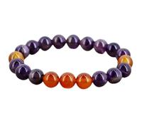 Natural Amethyst & Carnelian 10mm Smooth Cut Beads Gemstone Stretch Bracelet Round Shape Stone Multi Color 7 Inch Stretchable Wristband For Unisex Healing Meditation Gift & Luck |L_STBC_00461_7.5