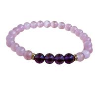 Natural Amethyst & Cats Eye 8mm Smooth Cut Beads Gemstone Stretch Bracelet Round Shape Stone Multi Color 7 Inch Stretchable Wristband For Unisex Healing Meditation Gift & Luck |L_STBC_00462_7.5