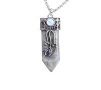 Natural Amethyst Charm Crystal Necklace for Women Men|Reiki Balancing Taper Gemstone Pendant Choker Stress Anxiety Amulet Jewelry Gifts Labradorite