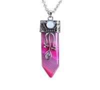 Natural Amethyst Charm Crystal Necklace for Women Men|Reiki Balancing Taper Gemstone Pendant Choker Stress Anxiety Amulet Jewelry Gifts Rose Red Veins Agate