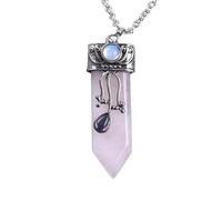 Natural Amethyst Charm Crystal Necklace for Women Men|Reiki Balancing Taper Gemstone Pendant Choker Stress Anxiety Amulet Jewelry Gifts Rose Quartz